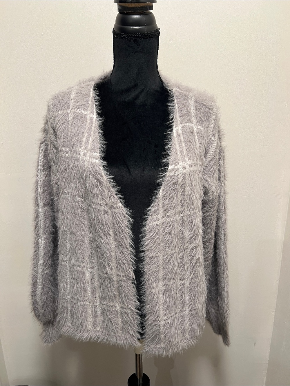 Love Ever After Soft Fuzzy Open-Front Women's Sweater Cardigan - Gray Size XL